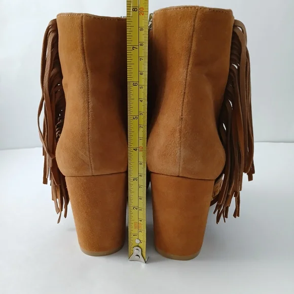 Rebecca Minkoff Illan Tan Suede Fringed Ankle Boots Size 9 Almond Toe Bohemian - Picture 8 of 12